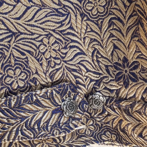 Tantrums Gold and Navy Blue Brocade Blazer Size XL - Picture 2 of 6